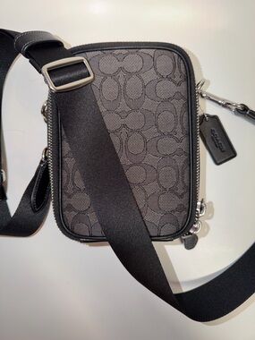 Coach Men's Black Signature Jacquard Crossbody Belt Bag